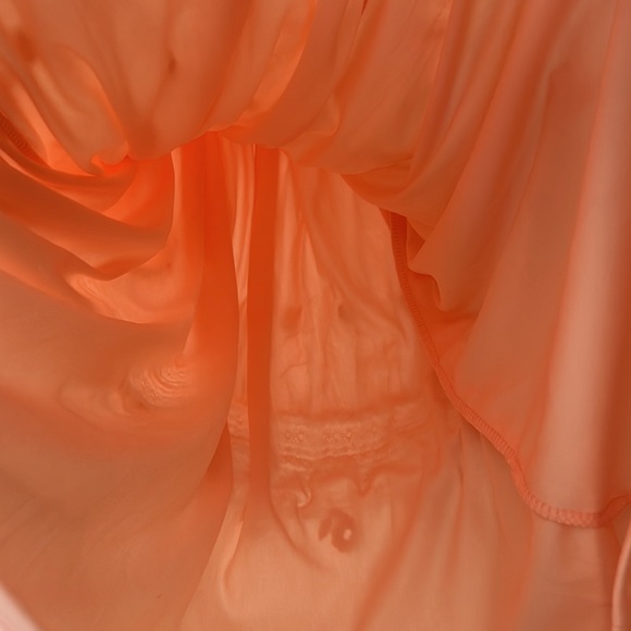 Peach prairie dress vintage lace style off the shoulder floral design small med - Picture 9 of 15